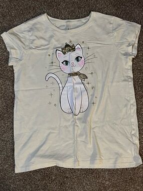 The Children's Place White Cat Tee with Gold Crown